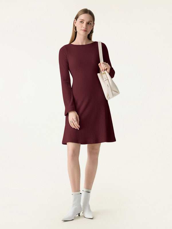 Cozy Rib Boatneck Bell Sleeve Flare Mini Brami Dress